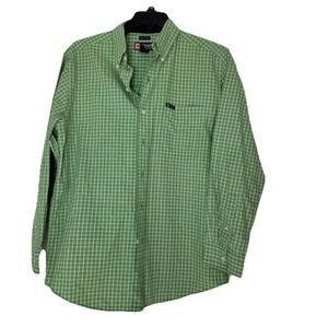 Chaps Mens Easy Care Shirt Size L Green‎ Plaid Long Sleeve Button Down Collar